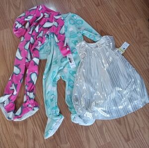 Two NWT Carter's Cozy Kids One Piece Pajamas - 18 mo Osh Kosh 18 mo silver dress